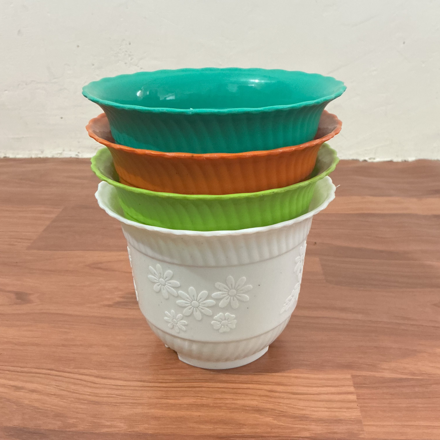 Set Of-4, Flower Design Plastic Planter