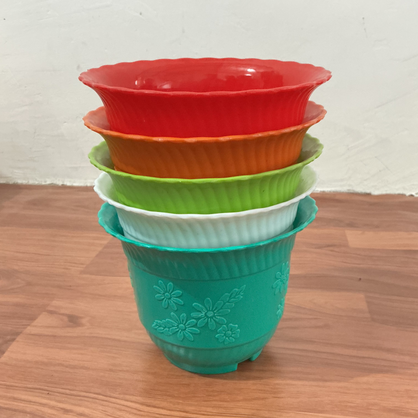 Set Of-5, Flower Design Plastic Planter