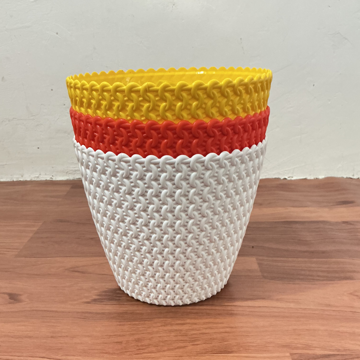 Set Of-3, Rattan/Woven Texture Planter In 8 Inch